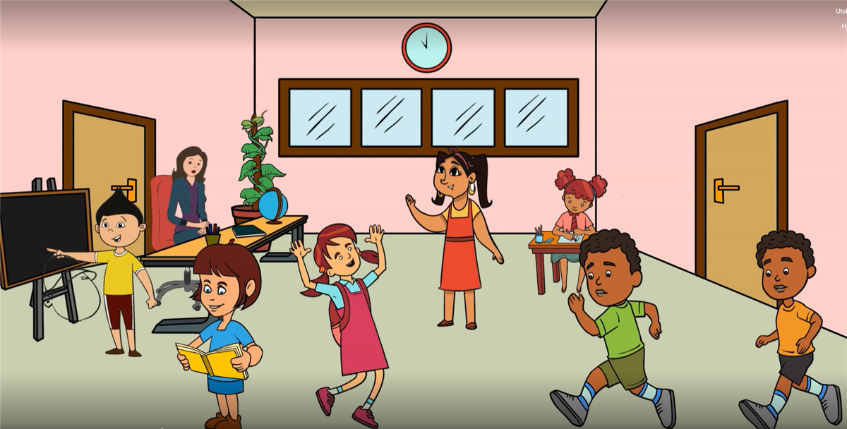 Illustrasjon av aktive barn i klasserommet - Klikk for stort bilde