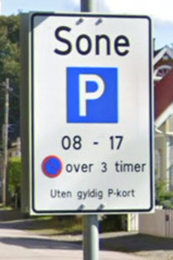 Skilt som viser at du kjører inn i en boligsone for parkering - Klikk for stort bilde